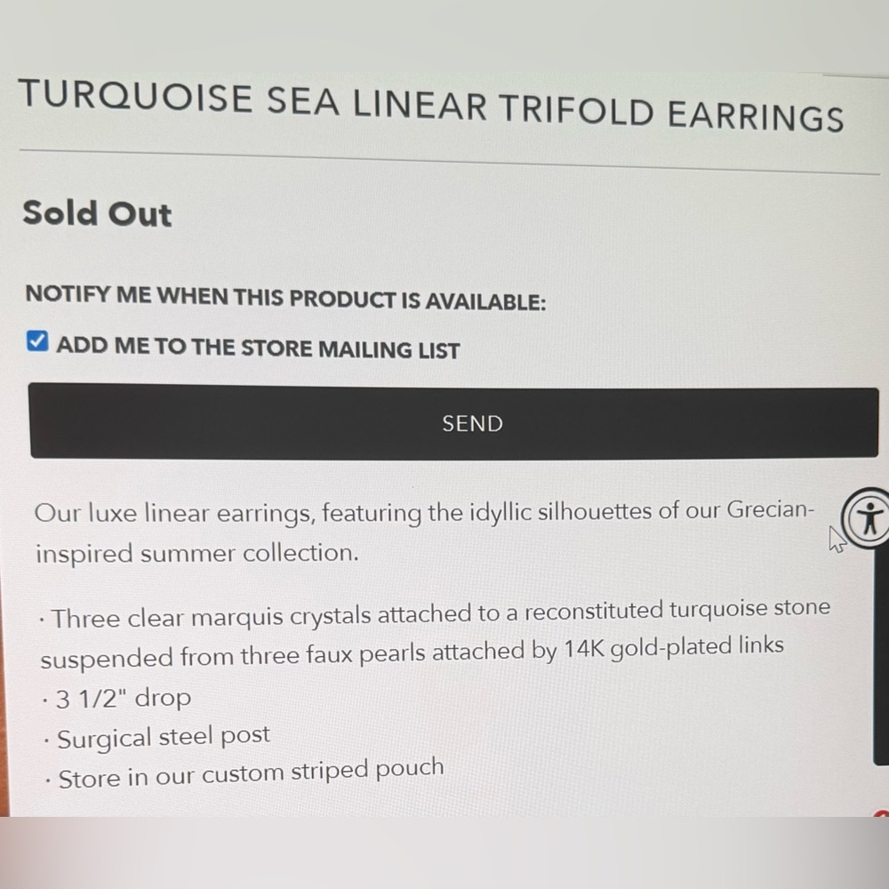 Lele Sadoughi, NWT, Turquoise Sea Linear Trifold Earrings one size - Picture 4 of 5